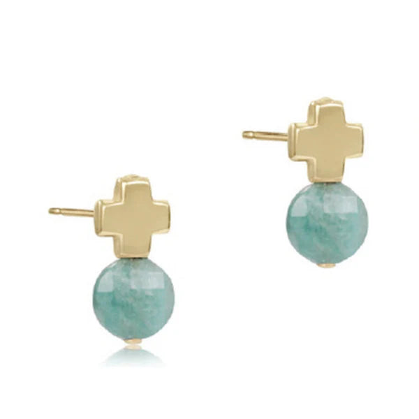 Enewton Signature Cross Gold Stud - Amazonite