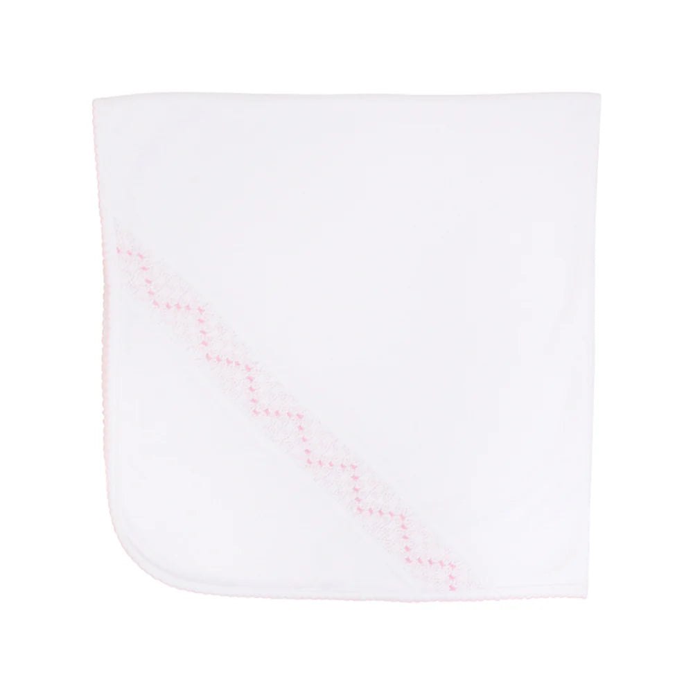 Tecomoabesos Smocked Blanket, White with Pink