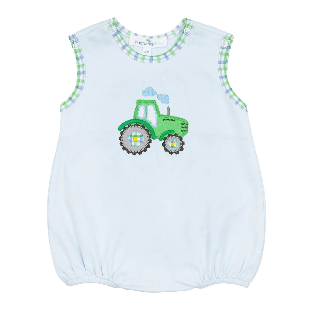 Magnolia Baby Tractor Tales Applique S/less Boy Bubble - Light Blue