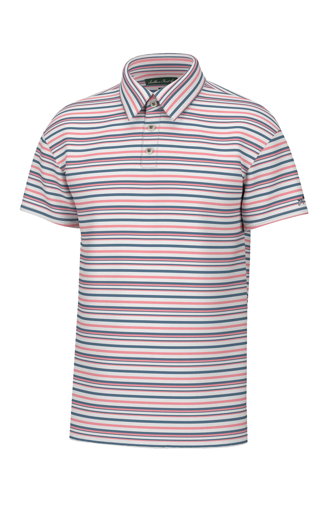 Southern Point Youth Valley Stripe Performance Polo - Capt. Blue/Flamingo