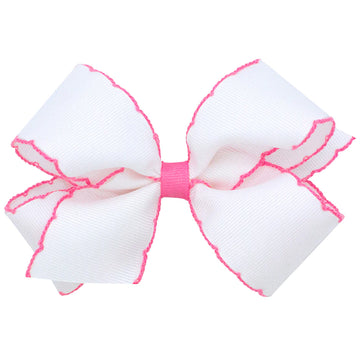 Wee Ones Medium Moonstitch Bow- White with Pink