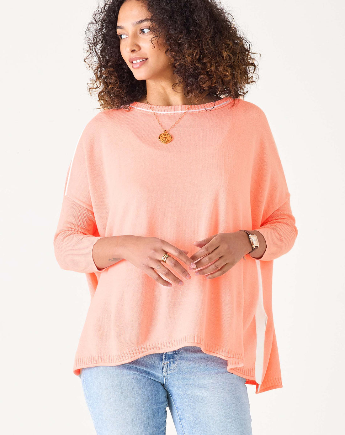 MerSea Catalina Crewneck Sweater - Peach/White Contrast