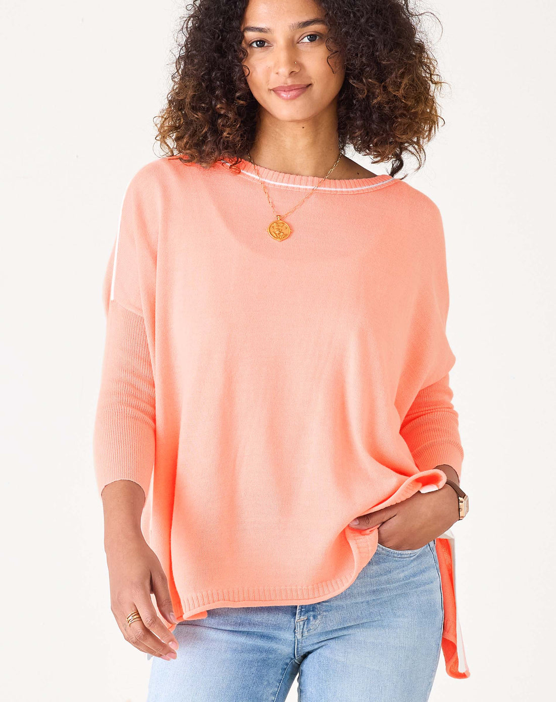 MerSea Catalina Crewneck Sweater - Peach/White Contrast
