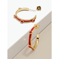 Enamel Hoop Earring with Crystals - Cream