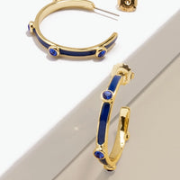 Enamel Hoop Earring with Crystals - Cream