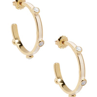 Enamel Hoop Earring with Crystals - Cream