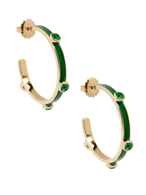 Enamel Hoop Earring with Crystals - Hot Pink