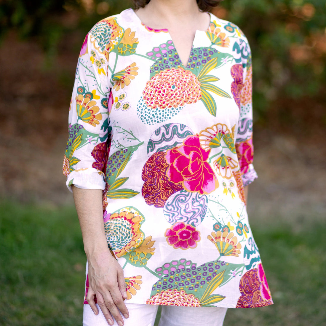 Dolma White-Multi Garden Tunic