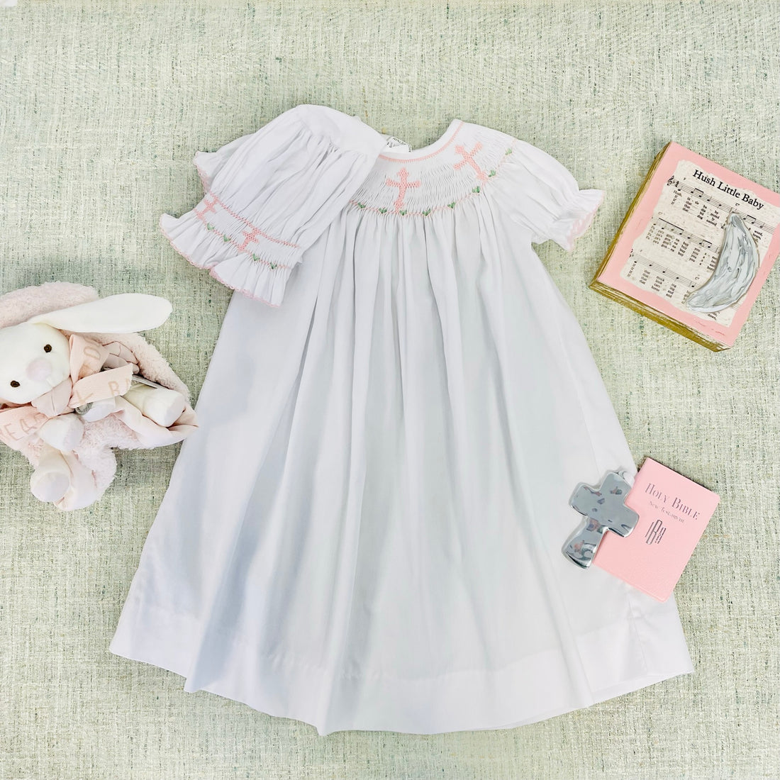Delaney Pink Cross Gown with Bonnet Set