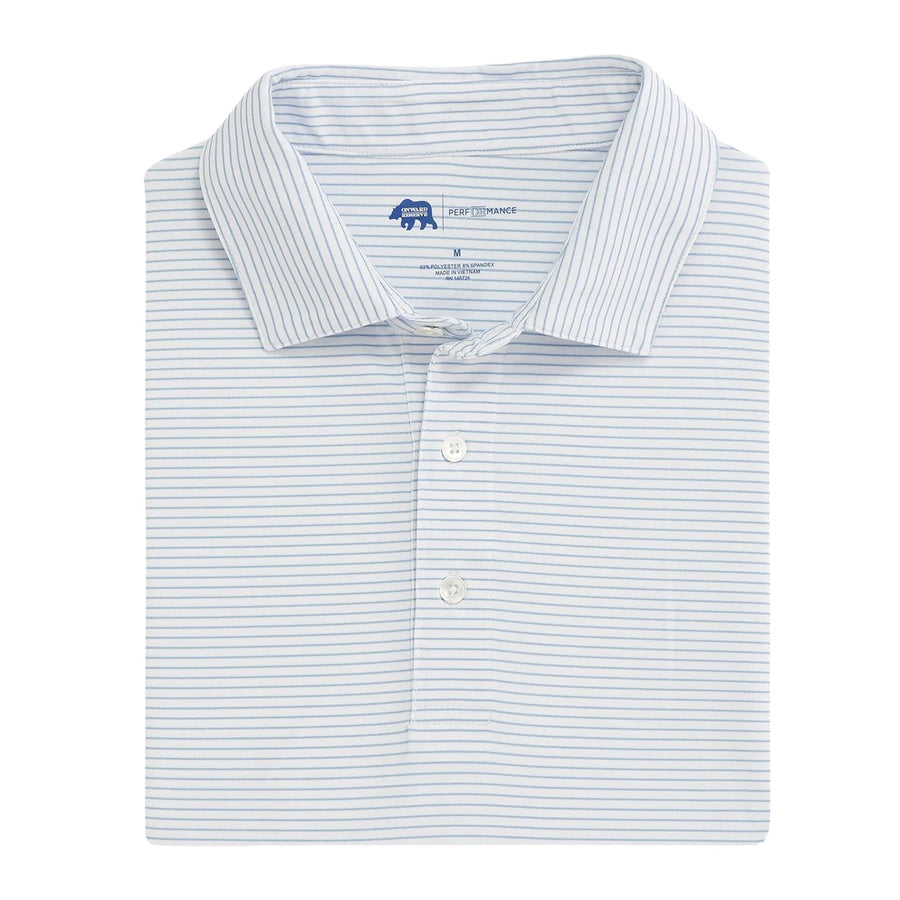 Onward Reserve Heathered Birdie Stripe Performance Polo- Dusty Blue