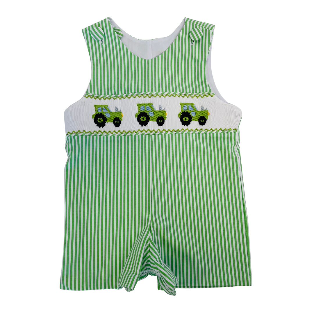 Delaney Boys Apple Green Smocked Tractor Jon Jon