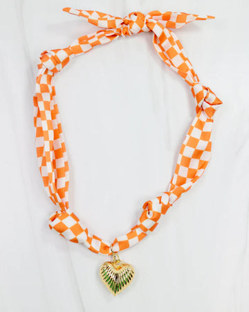 Serfina Scarf Charm Necklace Orange Check
