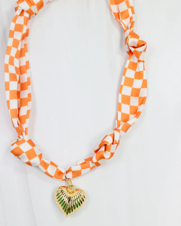 Serfina Scarf Charm Necklace Orange Check
