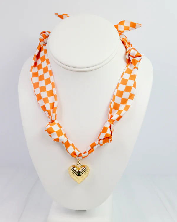 Serfina Scarf Charm Necklace Orange Check