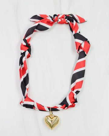 Serfina Scarf Charm Necklace Black and Red Stripe