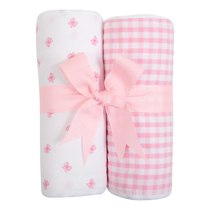 3 Marthas 2 fabric Pink Bow burp pad set