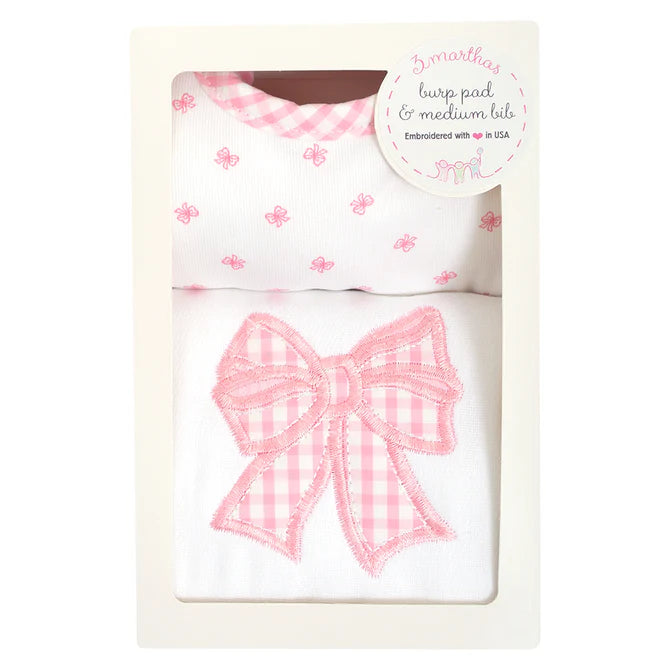 3 Marthas Bib and Burp Box Set-Pink Bow