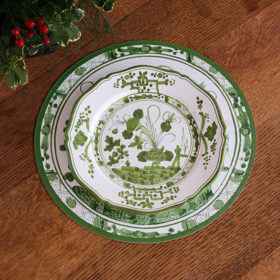 Beatriz Ball VIDA Faenza 11" Dinner Plate Set of 4 - White and Green