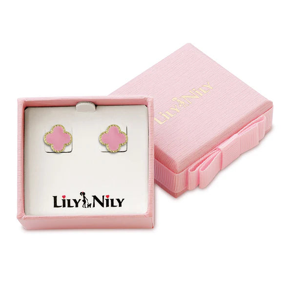 Lily Nily Pink Clover Stud Earrings