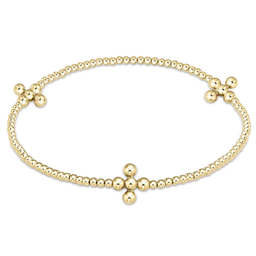 ENewton Signature Cross Gold Pattern 2.5mm Bead Bracelet- Classic Beaded Signature Cross Gold- 4mm Bead Gold
