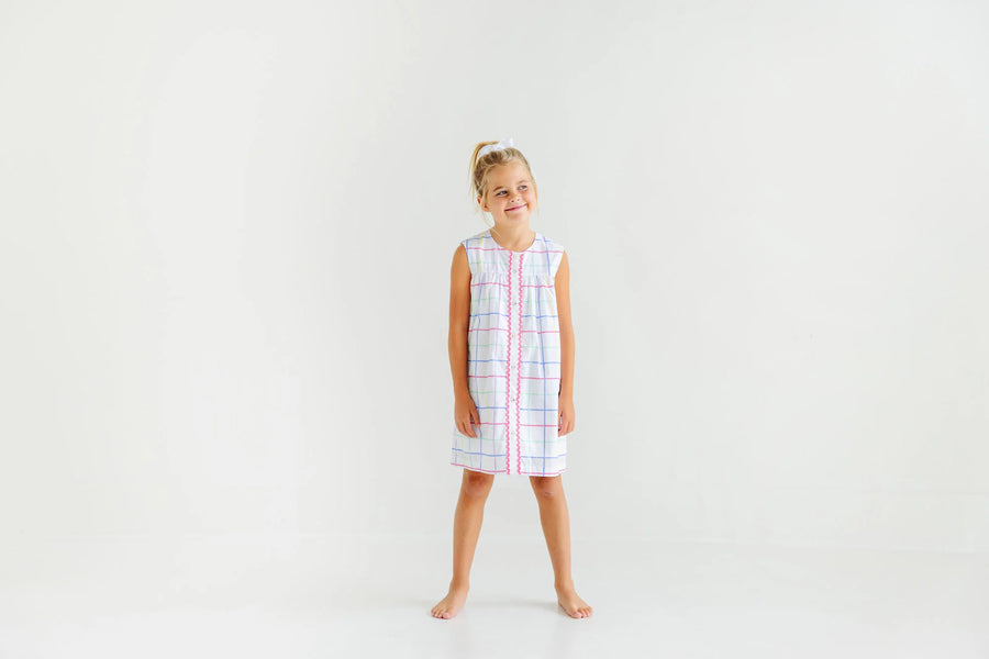 Beaufort Bonnet Tabitha Teacher's Pet Dress - Water Street Windowpane/Worth Ave White