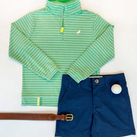 Beaufort Bonnet Prepletic Hayword Half Zip - Gibson Island Green Stripe