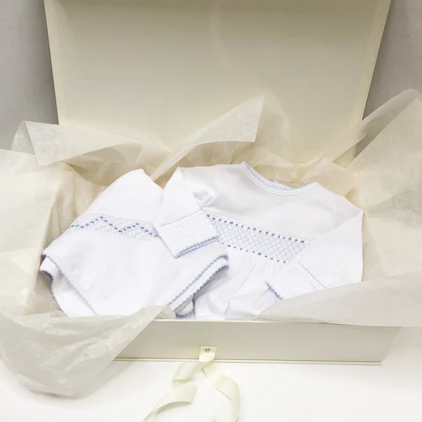 Beaufort Bonnet Sweetly Smocked Blessing Blanket - Worth Ave White/Buckhead Blue/Park City Periwinkle
