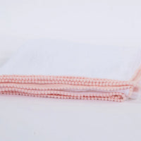 Swaddle Baby Blanket with PomPom Edge - White with Light Pink