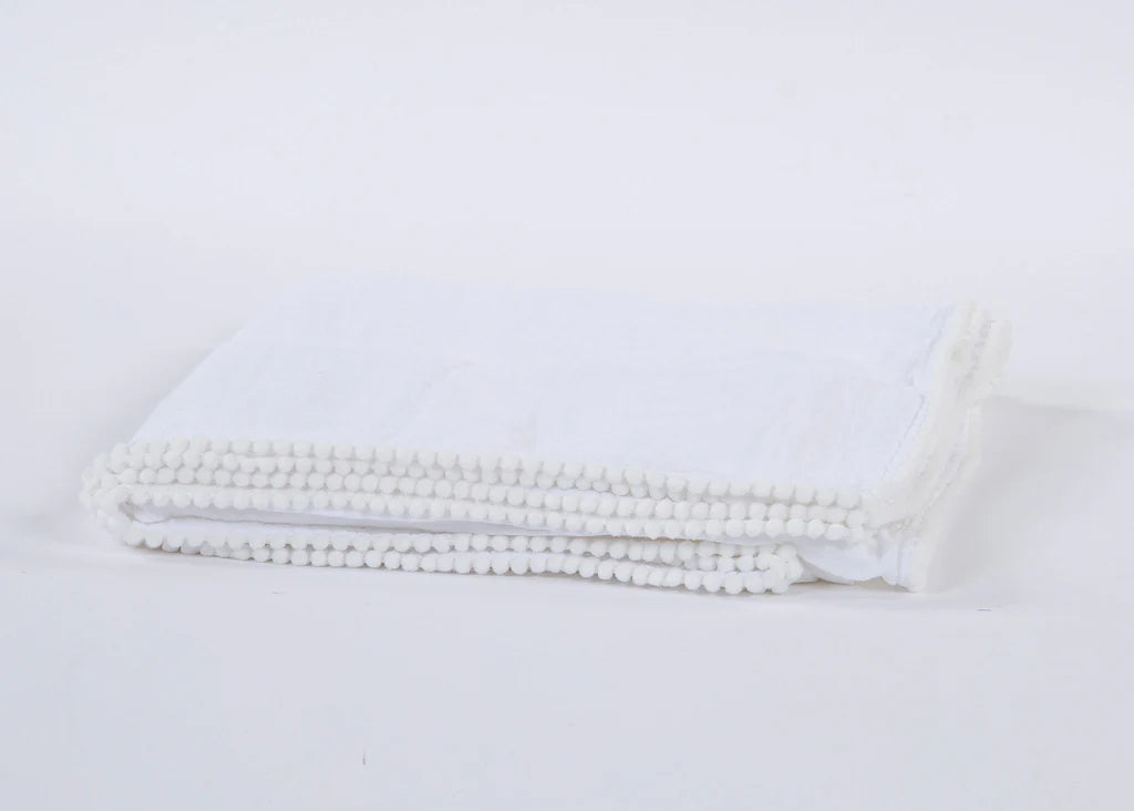 Swaddle Baby Blanket with PomPom Edge - White
