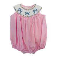 Delaney Pink Check Sleeveless Yoke Smocked Bow Bloomer Set
