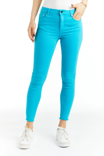 Tractr Jeans  Mona High Rise Skinny Crop Fray-Peacock Blue