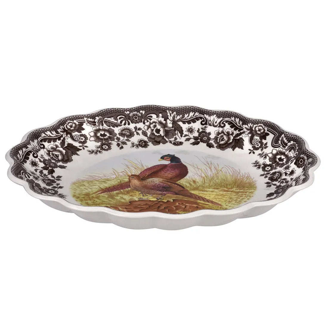 Spode Woodland Oval Fluted Dish 14.5" - Pheasant
