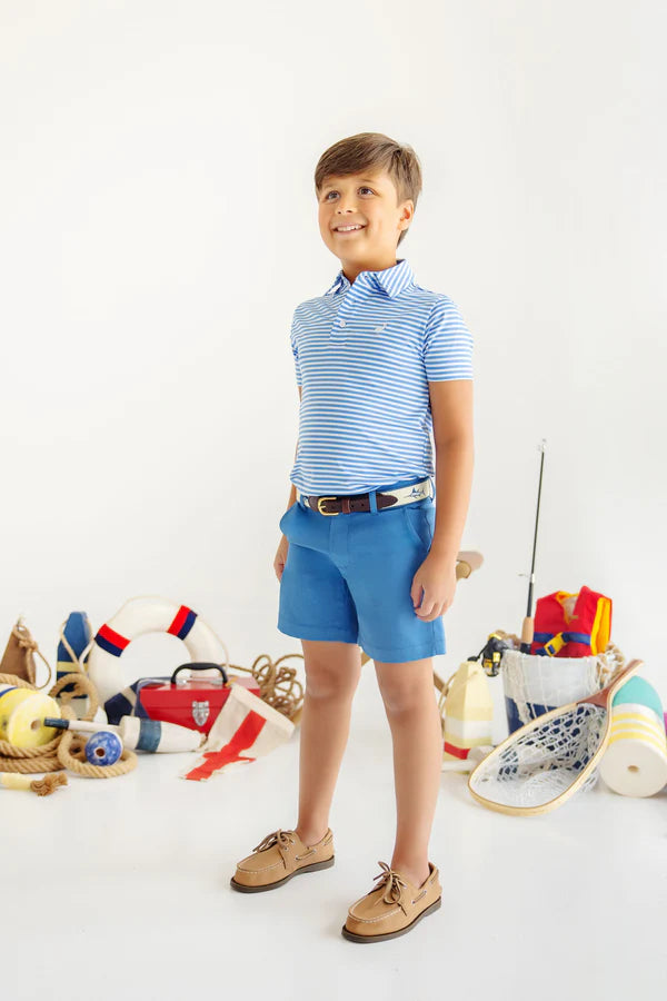 Beaufort Bonnet Prepletic Prim & Proper Polo - Sunrise Blvd Blue Stripe/Worth Ave White