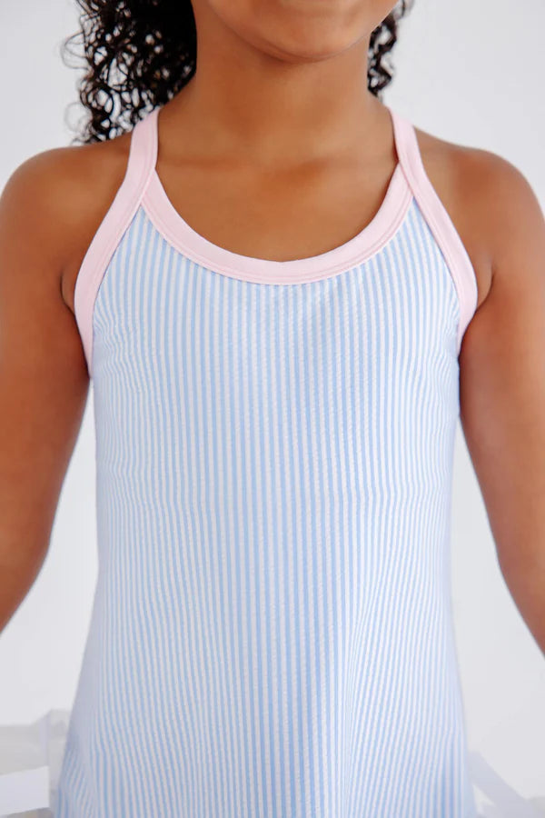 Beaufort Bonnet Prepletic Little Miss Tennis Dress - Beale Street Blue Seersucker/Palm Beach Pink