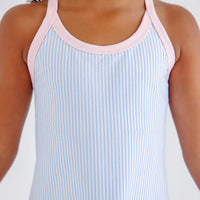 Beaufort Bonnet Prepletic Little Miss Tennis Dress - Beale Street Blue Seersucker/Palm Beach Pink