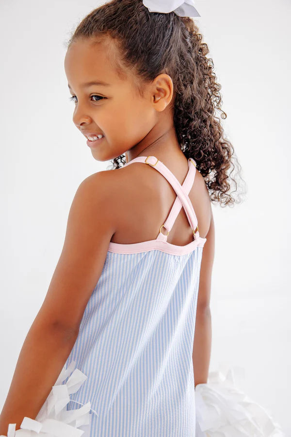 Beaufort Bonnet Prepletic Little Miss Tennis Dress - Beale Street Blue Seersucker/Palm Beach Pink
