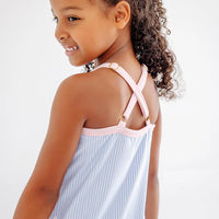 Beaufort Bonnet Prepletic Little Miss Tennis Dress - Beale Street Blue Seersucker/Palm Beach Pink