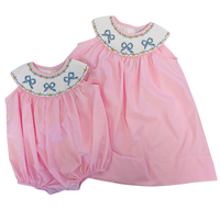 Delaney Pink Check Sleeveless Yoke Smocked Bow Dress