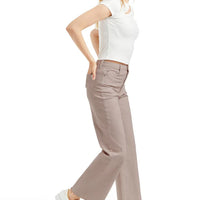 Tractr Alice High Rise Wide Leg Ankle Crop Jeans - Taupe