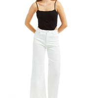 Tractr Alice High Rise Wide Leg Ankle Crop Jeans - White