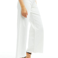 Tractr Alice-High Rise Wide Straight Ankle Crop Fray Leg