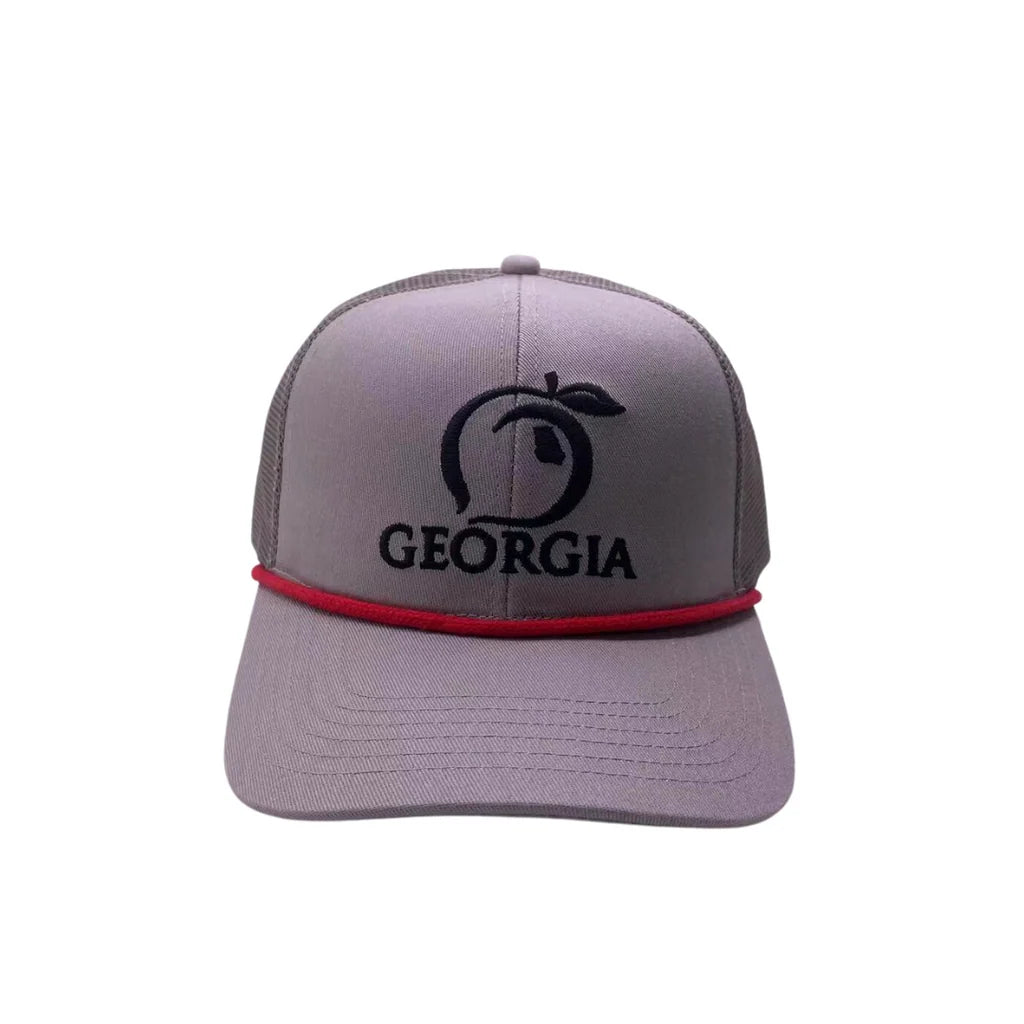 Peach State Pride Original Georgia Mesh Back Trucker Hat Ash Grey & Red