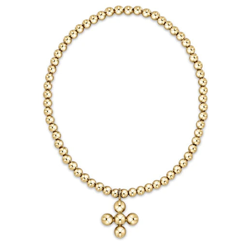 Enewton Extends Classic Gold 3mm Bead Bracelet Classic Beaded Signature Cross Gold Charm 4mm