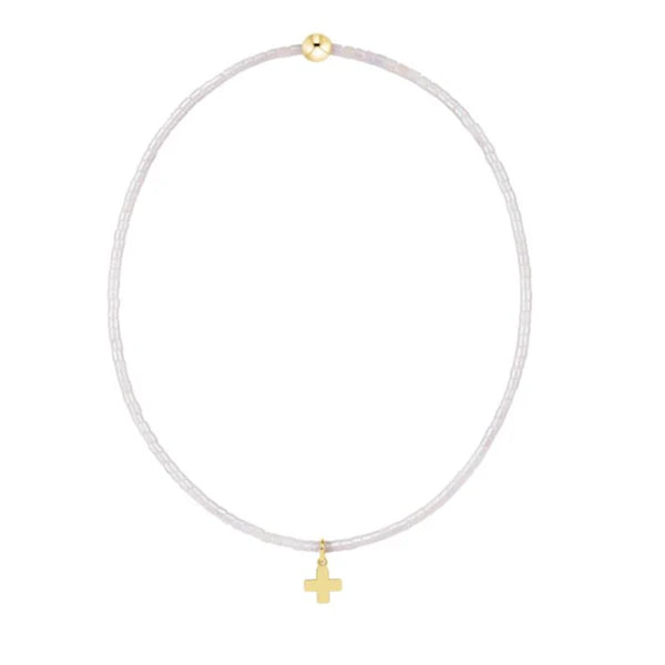 Enewton Hope Classic Silky White Bracelet - Signature Cross Small Gold Charm