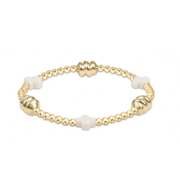 Enewton Signature Cross Admire Gold Pattern 3mm Bead Bracelet - Off-White