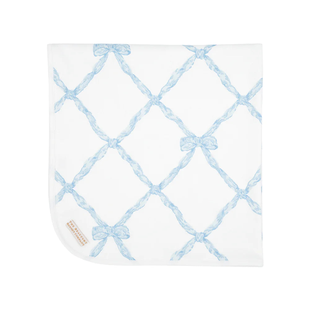 Beaufort Bonnet Baby Buggy Blanket- Buckhead Blue Belle Meade Bow With Worth Avenue White