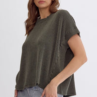 Betsy Ribbed Knit Top - Olive