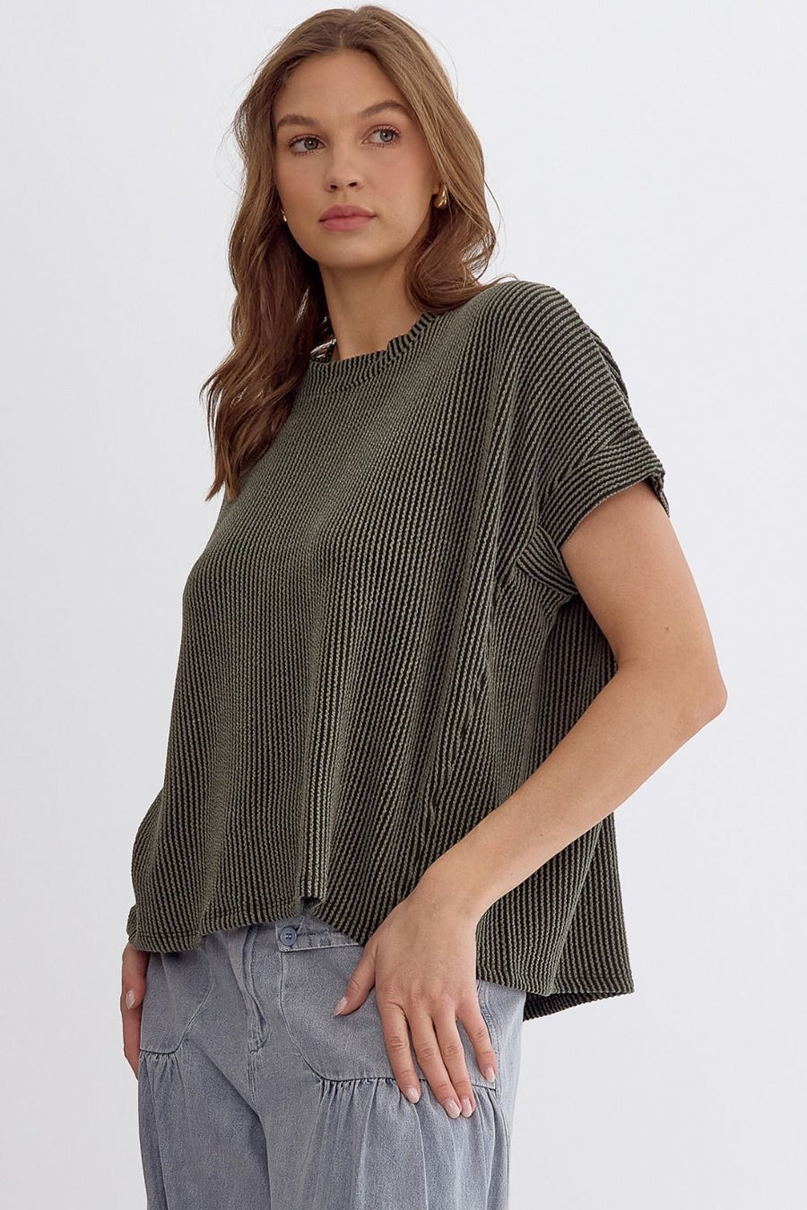 Betsy Ribbed Knit Top - Olive