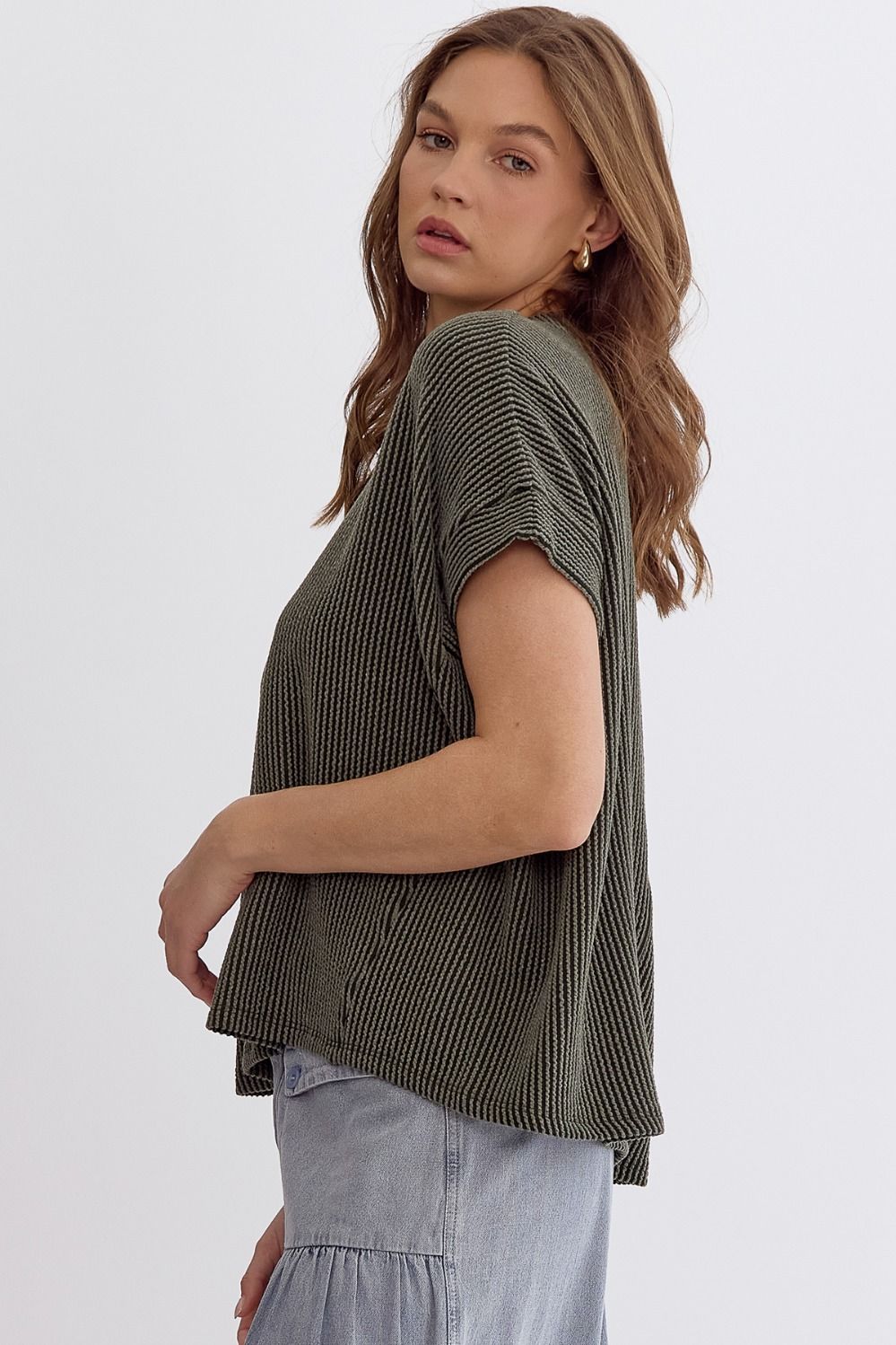 Betsy Ribbed Knit Top - Olive