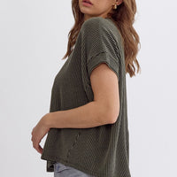 Betsy Ribbed Knit Top - Olive